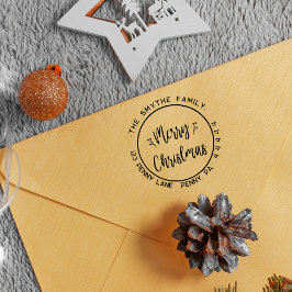 Sello De Caucho Merry Christmas Simple Round Name