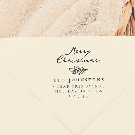 Sello De Caucho Merry Christmas Sprig Dirección de devolución botá