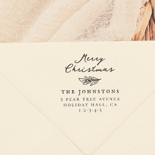 Sello De Caucho Merry Christmas Sprig Dirección de devolución botá