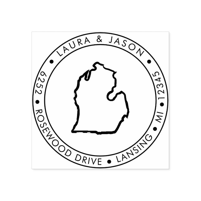 Sello De Caucho Michigan State Map Return Address Wood Art Stamp (Impresión)