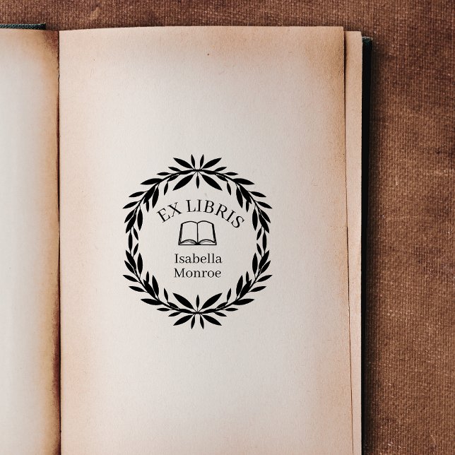 Sello De Caucho Minimal Leaf Botanical Wreath Ex Libris Bookplate (leaf wreath)