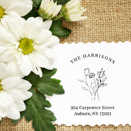 Sello De Caucho Minimalist Address Botanical Wildflowers Bouquet 