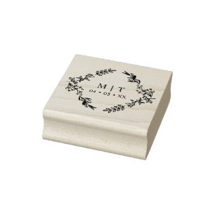 Sello De Caucho Moda boda Diamond Wildflowers Iniciales Monograma