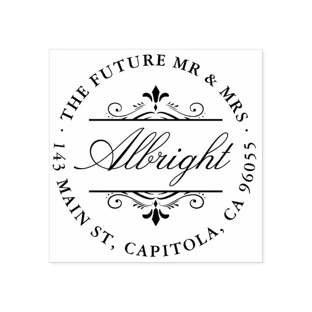 Sello De Caucho Moda Ronda Elegante Script Art Deco Dirección de r (Impresión)