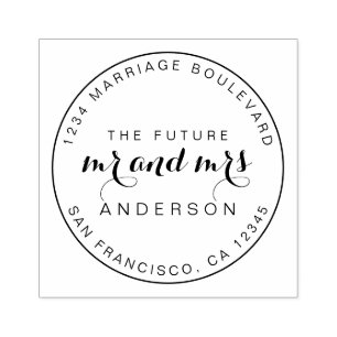 Sello De Caucho Moda Script Futuro Sr. Mrs Round Return Address Ru