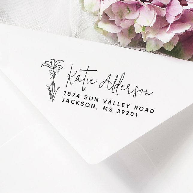 Sello De Caucho Modern Calligraphy Elegant Flower Return Address (Rubber Stamp Mock-up)