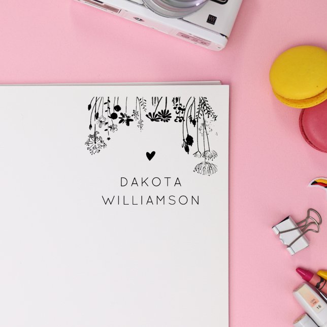 Sello De Caucho Modern Custom Name Heart Rustic Wildflowers (Subido por el creador)