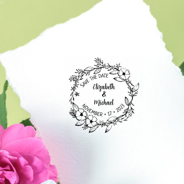 Sello De Caucho Modern Floral Save the Date Boda (Subido por el creador)