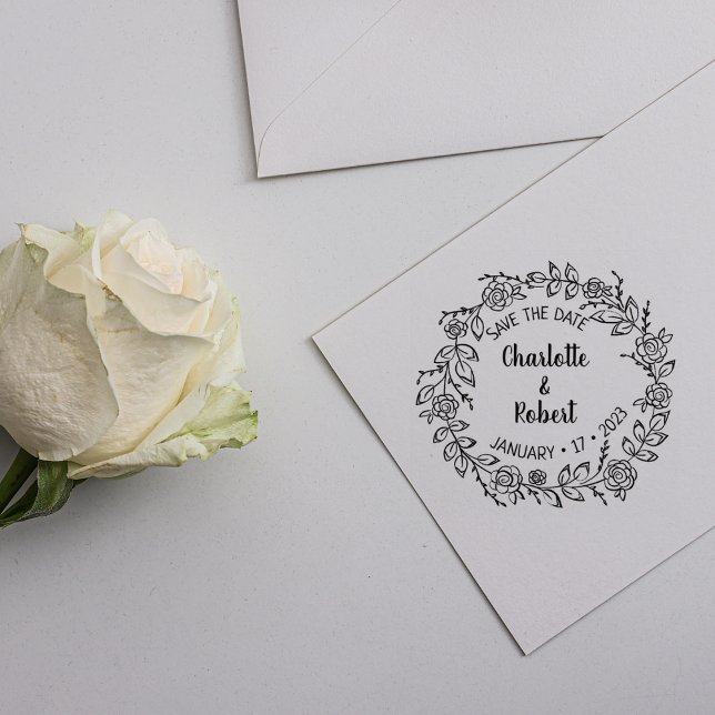 Sello De Caucho Modern Floral Save the Date Boda (Subido por el creador)