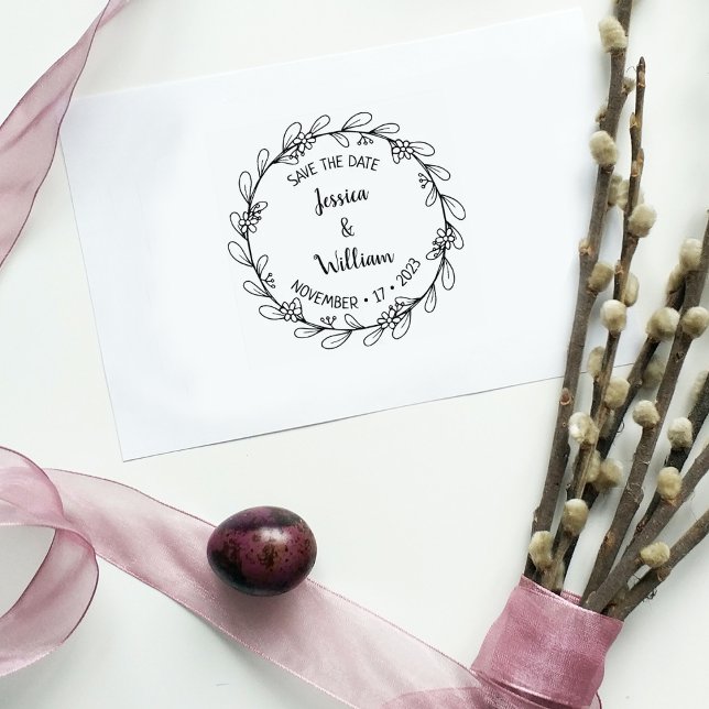 Sello De Caucho Modern Floral Save the Date Boda (Subido por el creador)