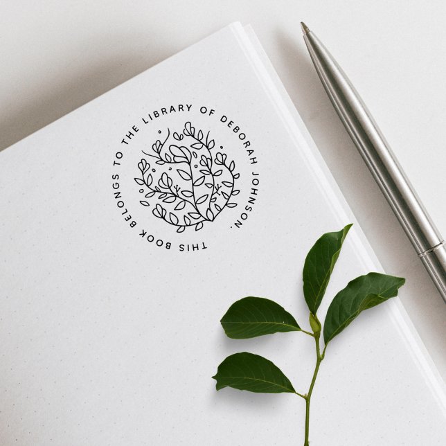 Sello De Caucho Modern Hand-drawn Botanical Custom Library Book (Subido por el creador)