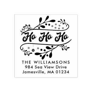 Sello De Caucho Modern Ho Ho Ho Ho Ho Ho Ho y Holly Return Address