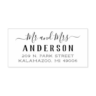 Sello De Caucho Modern Mr. and Mrs Script New Return Address