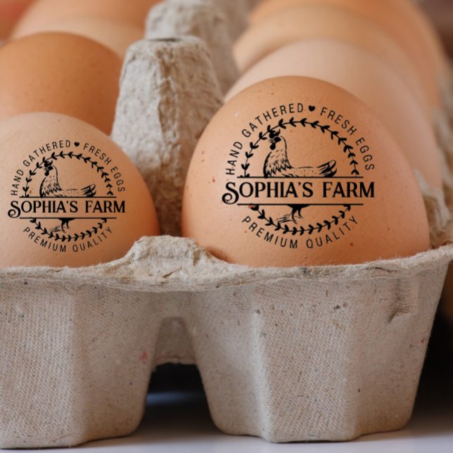 Sello De Caucho Moderna granja rústica personalizada Nombre de pro (Modern personalized farm owner name egg stamp)