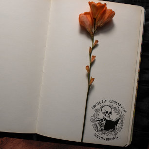 Sello De Caucho Moderno libro de cráneo floral de la biblioteca de