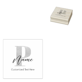 Sello De Caucho Moderno Monogramado Inicial P & Name Personalizado