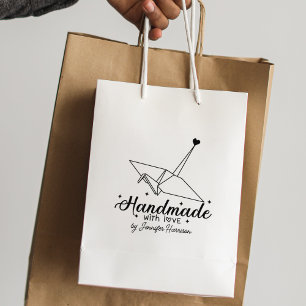 Sello De Caucho Moderno Script Origami Handmade Business, Grande