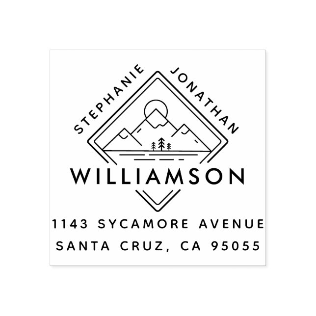 Sello De Caucho Moderno Square Mountain Sunset Landscape Dirección (Impresión)