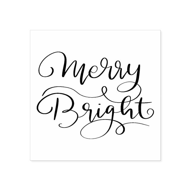 Sello De Caucho Moderno y sencillo | Merry Bright Holiday Script (Impresión)