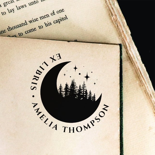 Sello De Caucho Modernos Árboles y Estrellas Crescentes Redondean  (Subido por el creador)