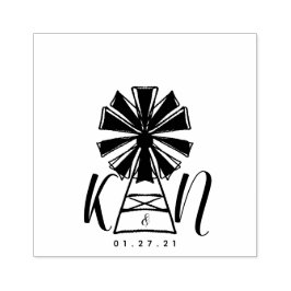 Sello De Caucho Molino de Viento de Granja Logo Boda