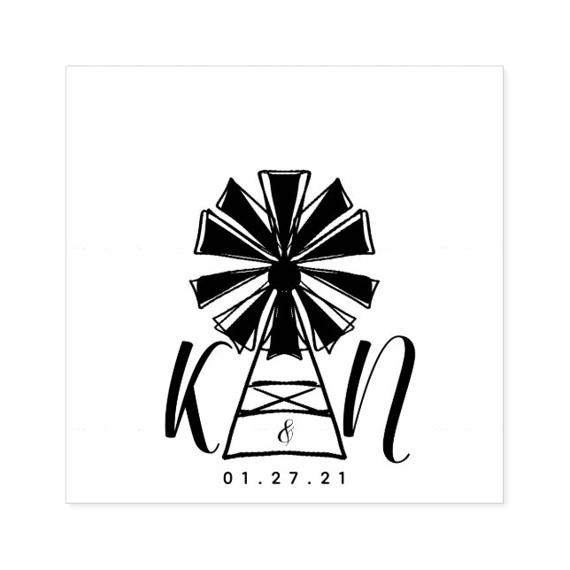 Sello De Caucho Molino de Viento de Granja Logo Boda (Impresión)