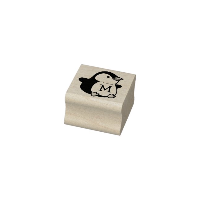 Sello De Caucho Monograma Adorable Infantil Pingüino Inicial (Sello)