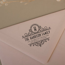 Sello De Caucho Monograma Art Deco | Nombre personalizado y direcc