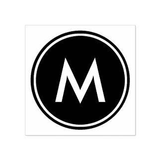 Sello De Caucho Monograma blanco mínimo personalizado Círculo negr