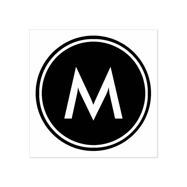 Sello De Caucho Monograma blanco mínimo personalizado Círculo negr (Impresión)