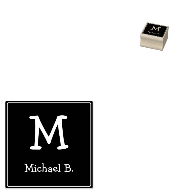 Sello De Caucho Monograma blanco y nombre en cuadrado redondeado v (Sellado)