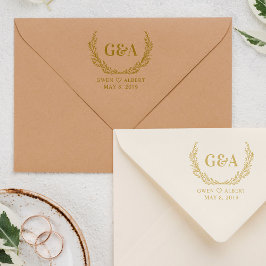 Sello De Caucho Monograma Boda de Iniciales y Nombres de Pareja