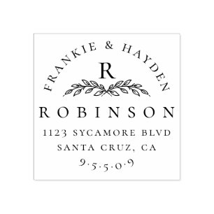 Sello De Caucho Monograma botánico personalizado   Dirección de de