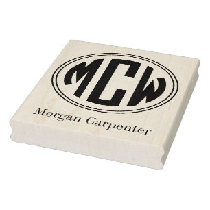 Sello De Caucho Monograma Circular Inicial 3 Preppy enmarcado 2TN