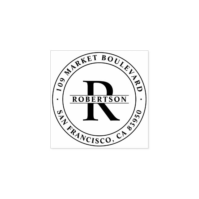 Sello De Caucho Monograma clásico con nombre y dirección de retorn (Impresión)