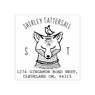 Sello De Caucho Monograma de animal de la zorra corta y dirección 