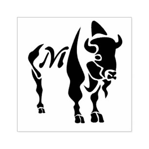 Sello De Caucho Monograma de búfalo negro de silueta