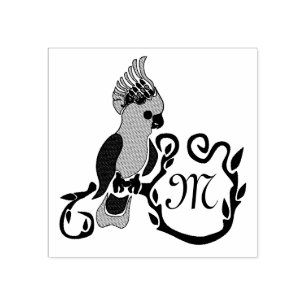 Sello De Caucho Monograma de Cockatoo negro caprichoso
