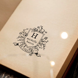 Sello De Caucho Monograma de dibujo vintage Ex Libris Libro de nom