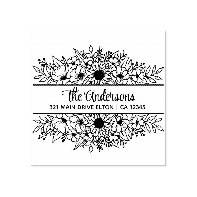 Sello De Caucho Monograma de división floral, tema de las flores (Impresión)