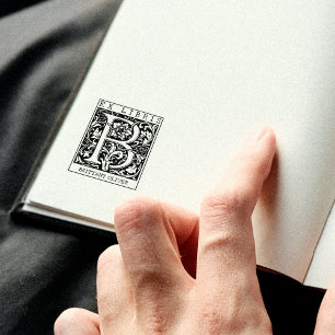 Sello De Caucho Monograma de flor de vintage Libro Ex Libris