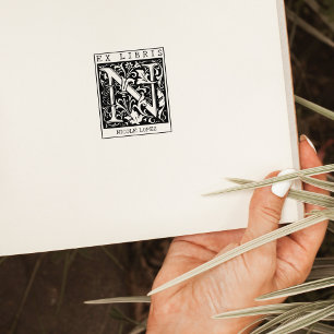 Sello De Caucho Monograma de flor de vintage Libro Ex Libris