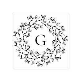 Sello De Caucho Monograma de flor delgado