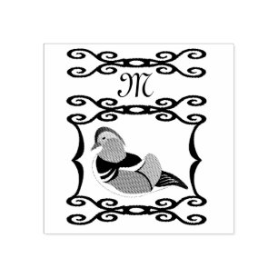 Sello De Caucho Monograma de Ilustracion de pato mandarín