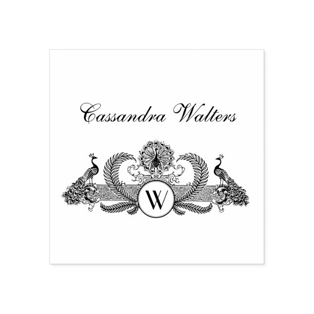 Sello De Caucho Monograma de iniciales de nombre de pavos reales v (Impresión)