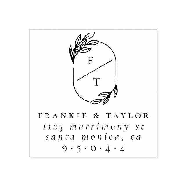 Sello De Caucho Monograma de pareja casada | Dirección de devoluci (Impresión)