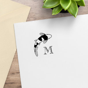 Sello De Caucho Monograma de pescado Koi 1x1