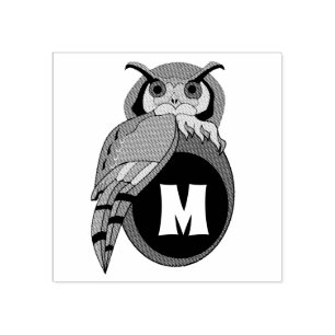 Sello De Caucho Monograma de Scary Scop Owl