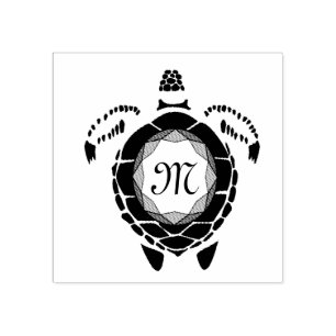 Sello De Caucho Monograma de silueta de tortuga de mar de diamante