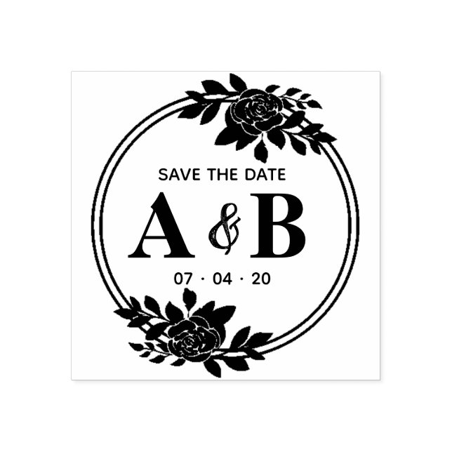 Sello De Caucho Monograma de venado Rosa redondo Guardar la fecha (Impresión)